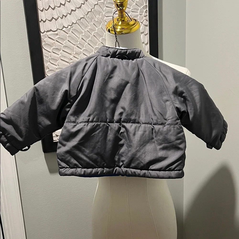 Stylish Gray Kids Puffer Jacket with Blue Trim